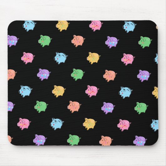 Rainbow Pig Pattern op zwart Muismat (Voorkant)