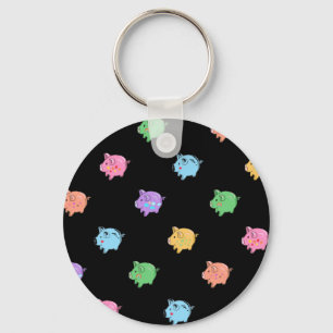 Rainbow Pig Pattern op zwart Sleutelhanger