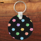 Rainbow Pig Pattern op zwart Sleutelhanger (Voorkant)