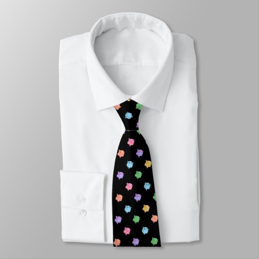 Rainbow Pig Pattern op zwart Stropdas (Gebonden)