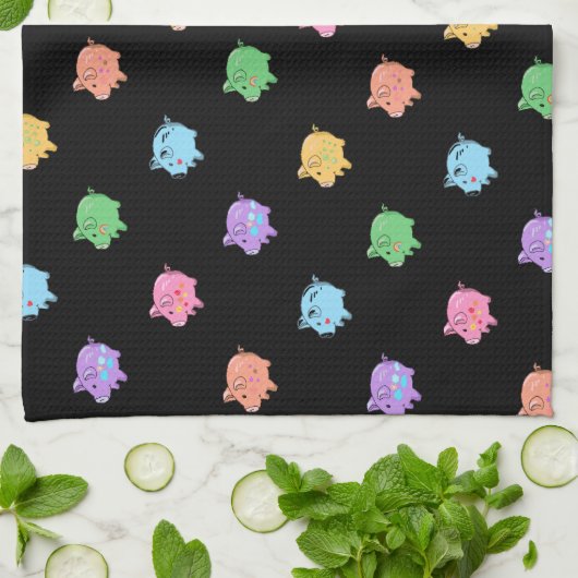 Rainbow Pig Pattern op zwart Theedoek (Gevouwen)