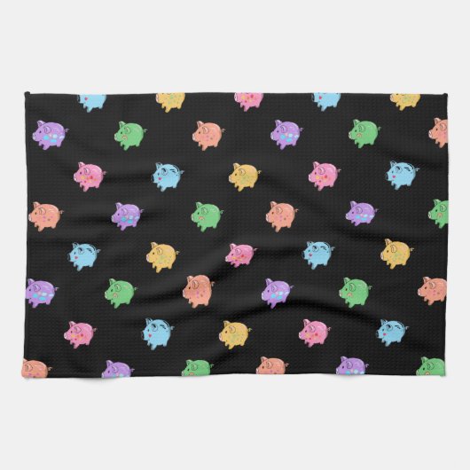 Rainbow Pig Pattern op zwart Theedoek (Horizontaal)