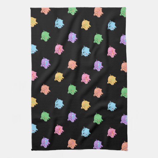 Rainbow Pig Pattern op zwart Theedoek (Verticaal)
