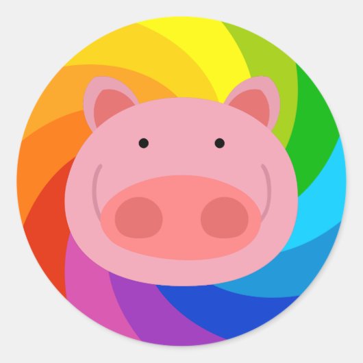 Rainbow Pig Ronde Sticker (Voorkant)