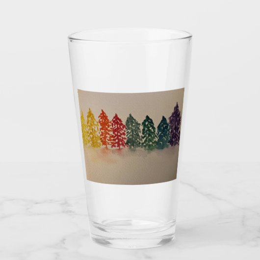 Rainbow Pine Trees Glass Cup Glas (Voorkant)