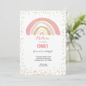 Rainbow Pink 1st Birthday Invitation Girl Kaart (Staand voorkant)