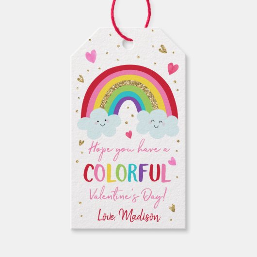 Rainbow Pink Gold Hearts Valentijnsdag Cadeaulabel (Voorkant)