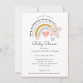 Rainbow Pink Heart Girl Baby shower Invitation (Devant)