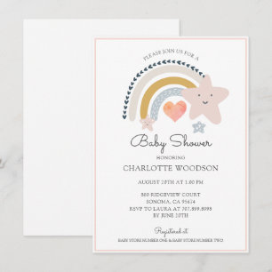 Rainbow Pink Heart Girl Baby shower Kaart
