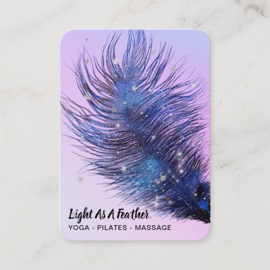*~* Rainbow Pink Sky Stars Cosmic Feather Boho Visitekaartje (Voorkant)