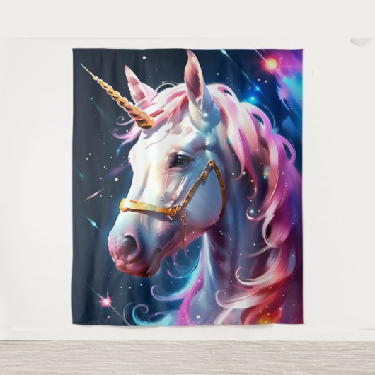 Rainbow Pink Unicorn Wall Art Wandkleed (Voorkant)