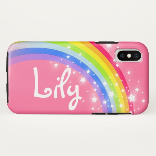 Rainbow pink voeg je eigen korte naam iphone case  (Achterkant (horizontaal))