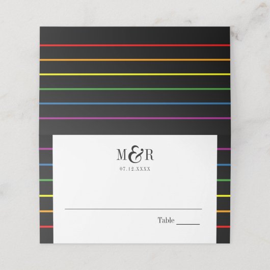 Rainbow Pinstripe Pride Bruiloft Border + Place Ca (Buitenkant ongevouwen)