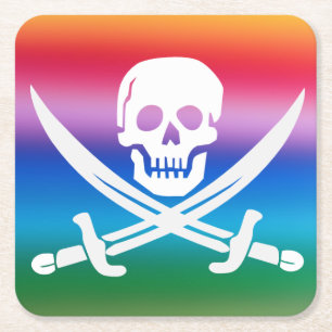 Rainbow Pirate Jolly Roger Vierkante Kartonnen Onderzetter