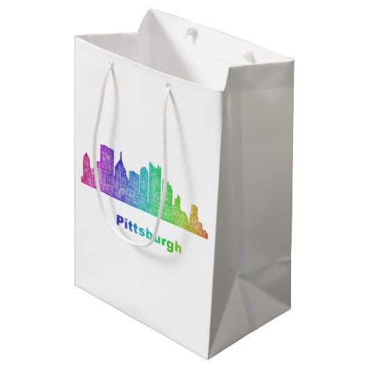 Rainbow Pittsburgh skyline Medium Cadeauzakje (Voorkant Gekanteld)