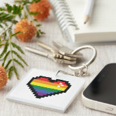 Rainbow Pixel Heart Sleutelhanger (Voorkant Rechts)