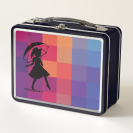 Rainbow Pixel Silhouette Meisje Metalen Lunchbox