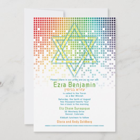 Rainbow Pixels Videogame Gamer Bar Mitzvah Kaart (Voorkant)