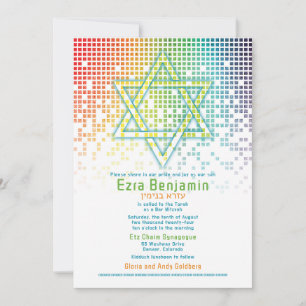 Rainbow Pixels Videogame Gamer Bar Mitzvah Kaart