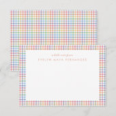 Rainbow plaid pastel gingham gepersonaliseerd kind notitiekaartje (Voorkant / Achterkant)