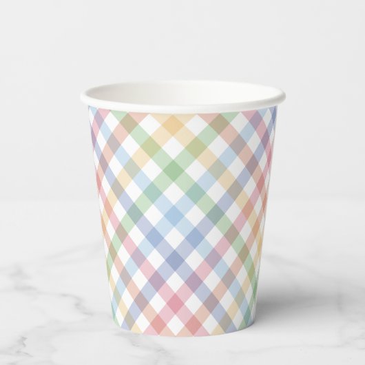 Rainbow plaid pastel gingham schattig eenvoudige l papieren bekers (Achterkant)