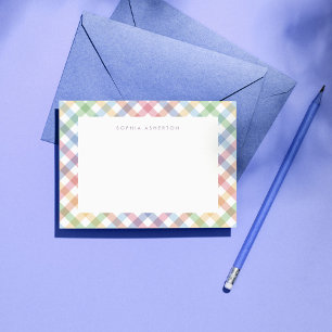 Rainbow plaid schattig pastel gepersonaliseerd kin notitiekaartje