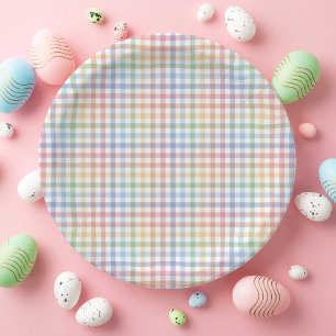Rainbow pleid pastel gingham schattig Pasen Papieren Bordje