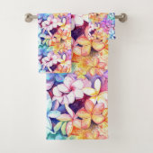 Rainbow Plumeria Hawaii Waterverf Bath Towel Set Bad Handdoek (Insitu)