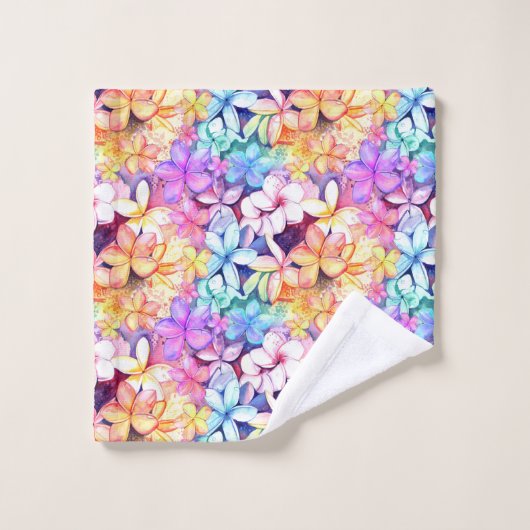 Rainbow Plumeria Hawaii Waterverf Bath Towel Set Bad Handdoek (Wasdoekje)