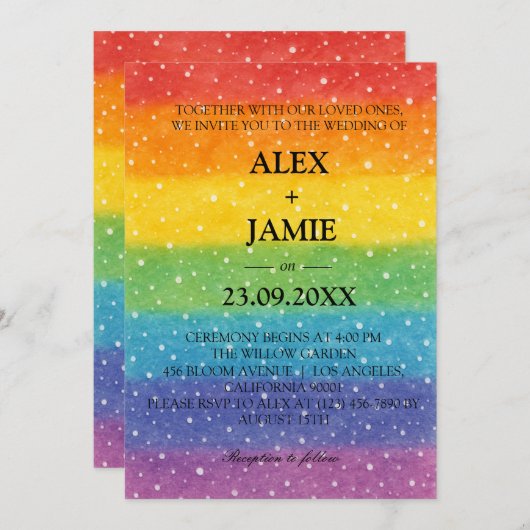 Rainbow Polka Dot LGBT Faire-part de mariage (Devant / Derrière)
