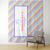 Rainbow Polka Dot Stripes Baby shower Backdrop Wandkleed (In situ)