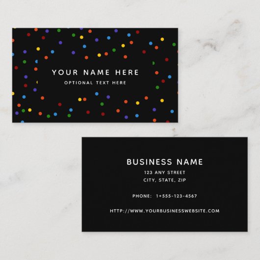Rainbow Polka Dots Black Confetti Pattern Visitekaartje (Voorkant / Achterkant)