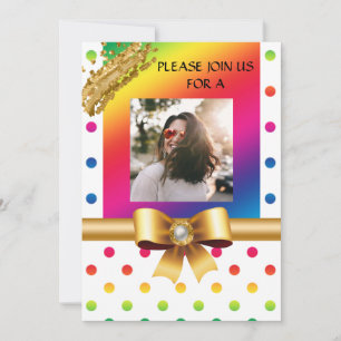 Rainbow Polka Dots & Gold Nuggets Birthday Party Kaart