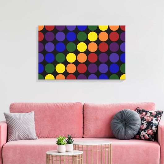 Rainbow Polka Dots on Black Canvas Afdruk (Insitu (Woonkamer))