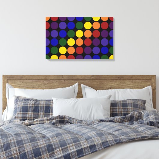Rainbow Polka Dots on Black Canvas Afdruk (Insitu (Slaapkamer))