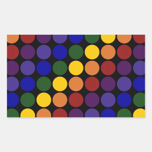 Rainbow Polka Dots on Black Rechthoekige Sticker (Voorkant)