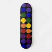 Rainbow Polka Dots on Black Skateboard (Voorkant)