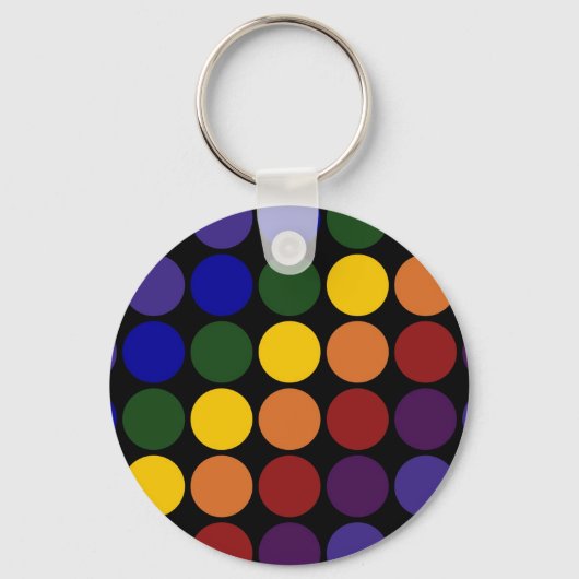 Rainbow Polka Dots on Black Sleutelhanger (Voorkant)