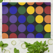 Rainbow Polka Dots on Black Theedoek (Gevouwen)