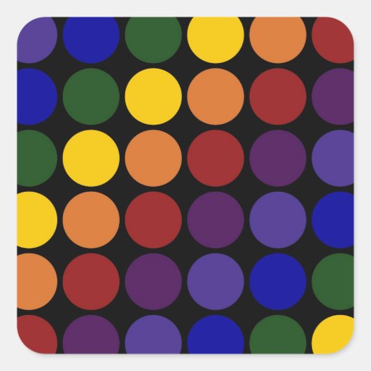 Rainbow Polka Dots on Black Vierkante Sticker (Voorkant)