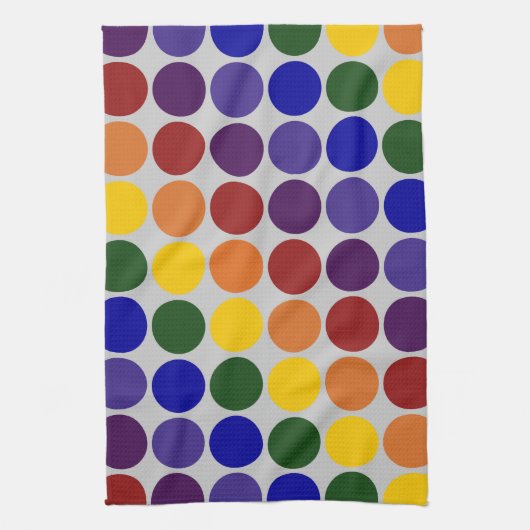 Rainbow Polka Dots on Grey Theedoek (Verticaal)