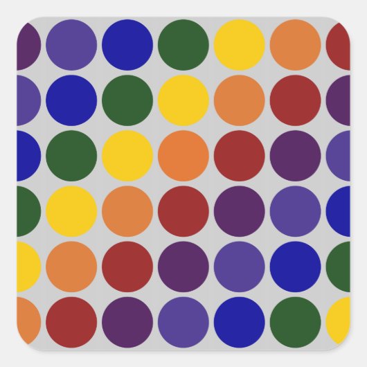 Rainbow Polka Dots on Grey Vierkante Sticker (Voorkant)
