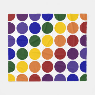 Rainbow Polka Dots on White Fleece Deken