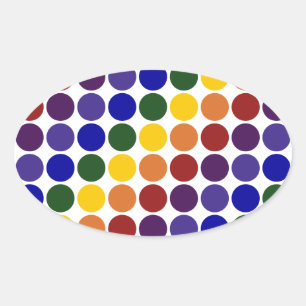 Rainbow Polka Dots on White Ovale Sticker