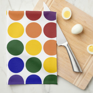 Rainbow Polka Dots on White Theedoek