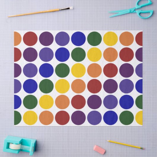 Rainbow Polka Dots on White Tissue Paper Tissuepapier (Craft)