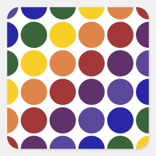 Rainbow Polka Dots on White Vierkante Sticker (Voorkant)