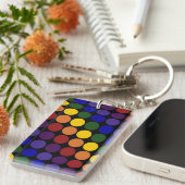 Rainbow Polka-punten op zwart Sleutelhanger (Voorkant Rechts)