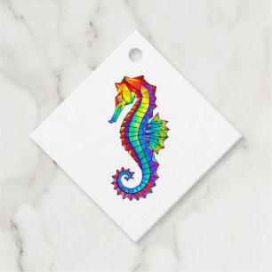 Rainbow Polygonal Seahorse Bedankjes Labels