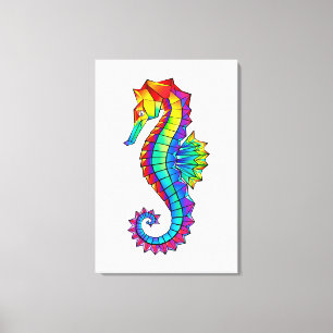 Rainbow Polygonal Seahorse Canvas Afdruk
